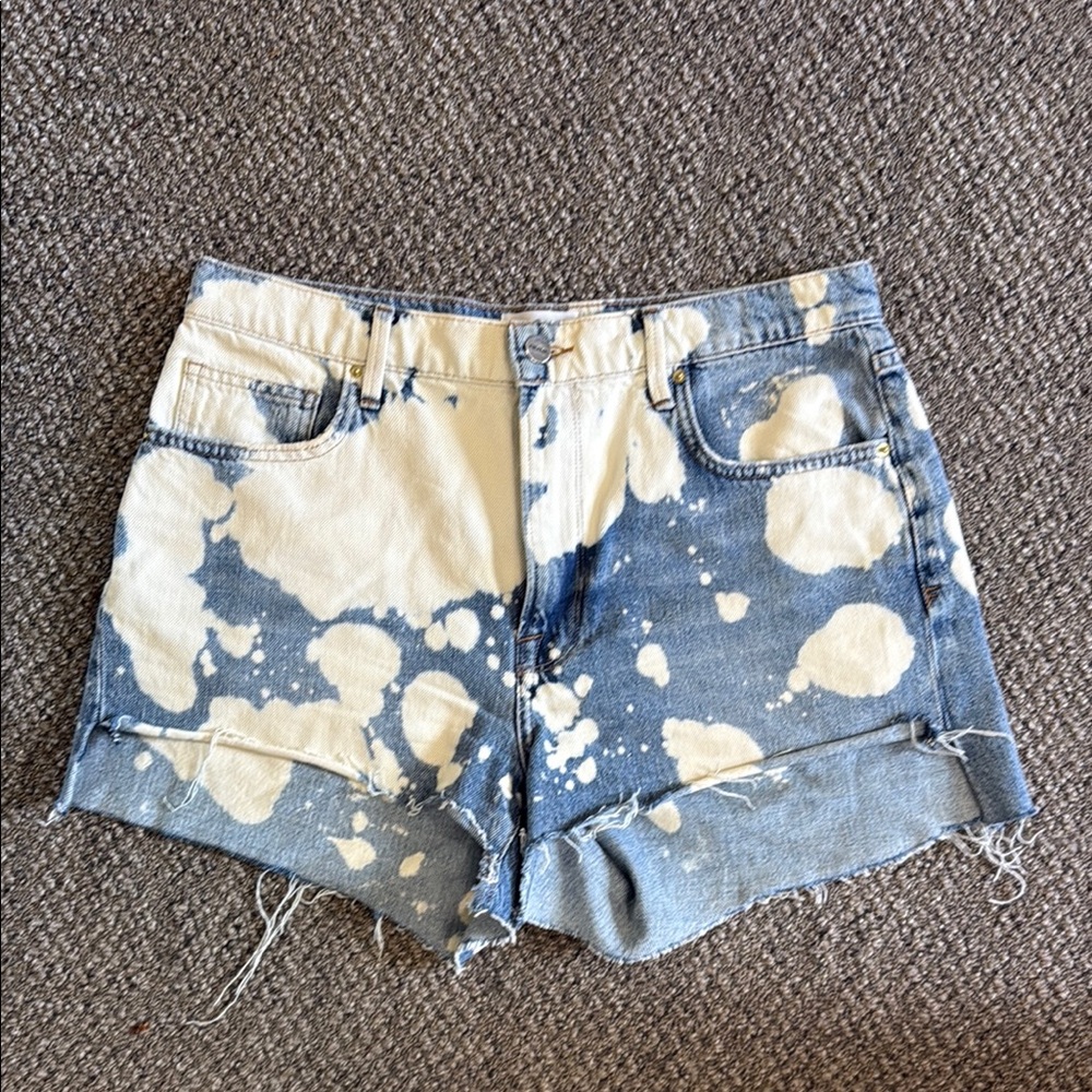 Blue and White Bleached Jean Shorts